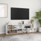 WIFESE Meuble TV Blanc Brillant 149x30x52 cm Aggloméré Meuble Television Style Industriel Table TV Support de TV Décoration Salon Etagère Rangement Magazines Livres Plantes Cadres Photo