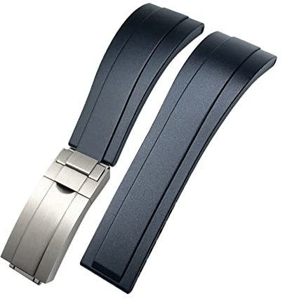 AEMALL 20 mm 21 mm Gummi-Armband für Rolex Daytona Submariner GMT Yacht-Master OYSTERFLEX Silikonarmband Faltschließe Armbänder (Farbe: Schwarz Matt Verschluss, Größe: 21 mm)