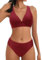 Costumi da Bagno Donna Scollo a V Triangolo Top Push-up Reggiseno Imbottito Cinturino Laterale Media Bottom Bikini Set Spiaggia Due Pezzi(Vino Rosso,XL)