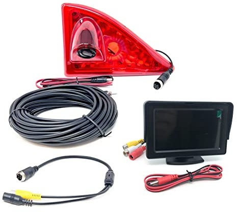 Dolphin Automotive Cámara de marcha atrás con luz de freno trasera para Renault Master Van 2010 – con monitor de tablero de 4,3 pulgadas