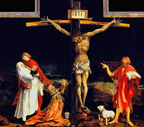 Kunstdruck/Poster: Mathis Gothart Grünewald Isenheimer Altar Erste Schauseite Mitteltafel Christus am Kreuz - hochwertiger Druck, Bild, Kunstposter, 85x75 cm