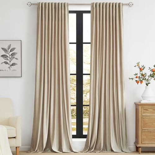 Primrose Champagner-Samt-Vorhänge, 305 cm lang, für Wohnzimmer, Set mit 2 Paneelen, Verdunkelungsstangen, Schlaufen, Fenster, Behandlungsraum, Verdunkelung, schwere dekorative Vorhänge für