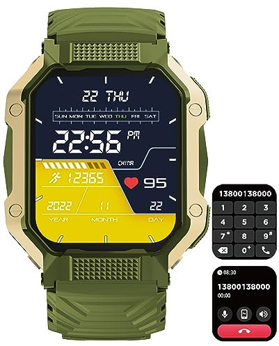 findtime Military Smart Watch Make/Receive Calls 24/7 Heart Rate Blood Oxygen Monitor 1.83 HD Screen Smartwatch Compatible with iPhone Android Phones Tactical Pedometer Sports Modes