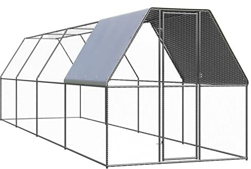 Festnight Freilaufgehege Hühner,Outdoor Hühnerkäfig 2x8x2 m,Hühnerauslauf,Hühnerkäfignetz,Geflügelkäfig,Hühnerkäfig Verzinkter Stahl,Hühnerstall,Voliere Hühner,Freilaufgehege,Tür mit Schloss