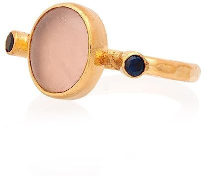 Anello in argento sterling 925 con quarzo rosa. Anello al quarzo rosa argento placcato oro 24 carati.