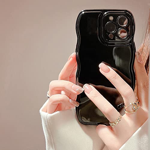 Fabspark, Case for iPhone 14 Pro, soft silicone case with simple wave design and wavy frame, black