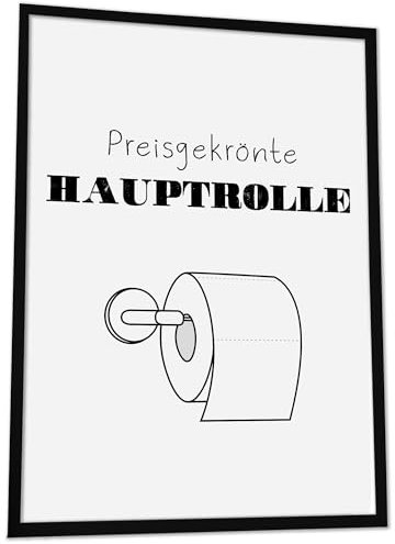 JUHMI Badezimmer Deko Bilder, HD Kunstdruck Bilder mit Rahmen, Wand Deko Aesthetic - WC Schild als Bad Deko Poster oder Gäste WC Deko: Hauptrolle, A5 (15x21cm) mit Holz Rahmen