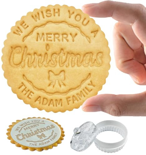 Personalised Christmas Cookie Stamp with Family Name, Custom Cookie Stamps with Handle for Baking Acrylic Cutter Gifts