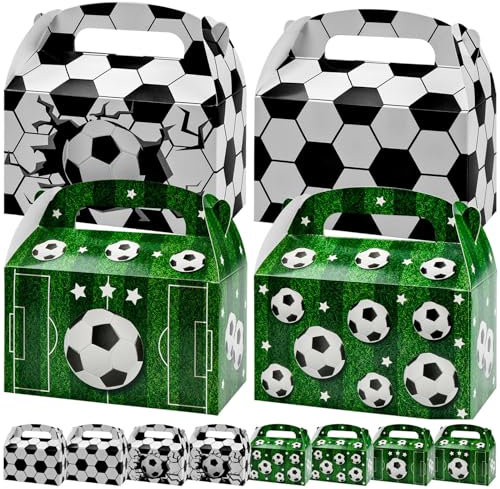 12 Stück Geschenkbox Fußball mit Griff - 16 x 9,5 x 9,5cm Fußball Thema Süßigkeiten Geschenkboxen Kraftpapier - Dekorative Klein Geschenkkarton für Fußballfreunde Jungen Geburtstag Party