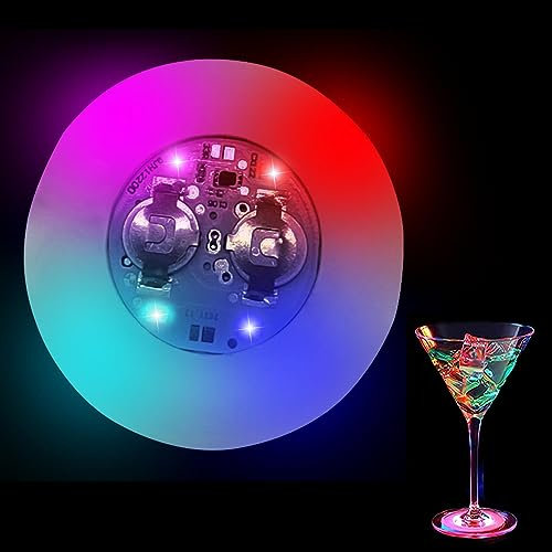 Fenhua LED Coasters 1 Pack, 7 Colour Settings, Light Up Coasters for Bottles, Glasses, and Cups, Kitchen Accessories and Holiday Decor, Coasters, Gamings Nights (4cm or 6cm)