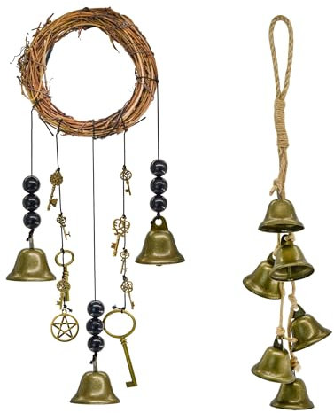 MrMrKura 2PCS Witch Bells for Door Knob for Protection, Witchy Home Decoration Protection Door Hangers Witchcraft Decor Wicca Altar Supplies Clear Negative Energy