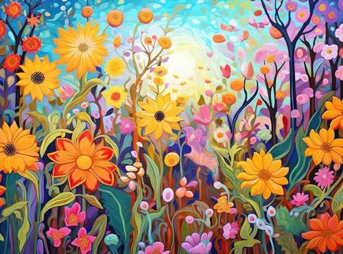 Sarah's Secret Garden Adventure - 1000 Piece Flower Garden Jigsaw Puzzle | 20x27 Inch Artistic Challenge - Exclusively from Cross & Glory Puzzles, CG-M-077, Rainbow