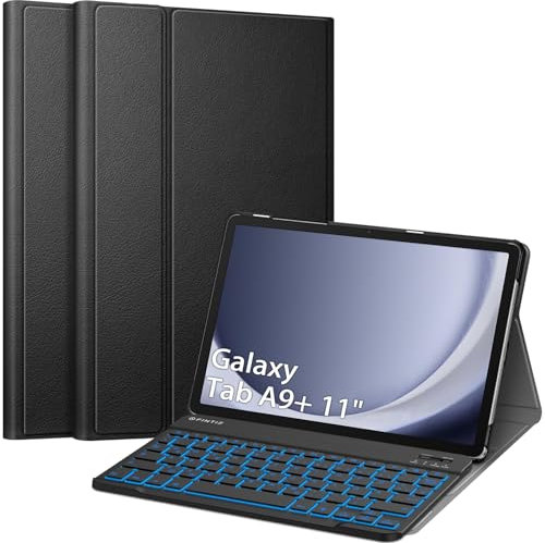 FINTIE Beleuchtete Tastatur Hülle für Samsung Galaxy Tab A9 Plus 11 Zoll 2023 SM-X210/X216/X218 - Keyboard Cover mit Abnehmbarer QWERTZ Layout Hintergrundbeleuchtung Tastatur, Schwarz