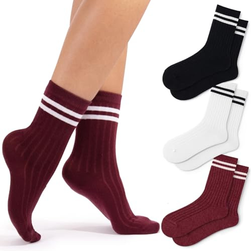 Fszsaa Fun Novelty Socks For Women Striped Retro Crew Socks Sporty Calf Socks Casual Cotton Socks Women, 3pack-striped Socks Multicolor C, One size