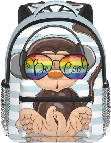Kinderrucksack, 30,5 cm, cooler Cartoon, niedlicher Affe, Kleinkind-Rucksack für Jungen und Mädchen, Vorschule, Kindergarten, Schultasche, Kindergarten, Reisetasche mit Brustgurt, Cooler Cartoon-Affe,