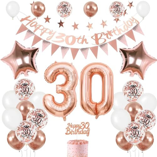 30. Geburtstag Deko Roségold, Luftballon 30. Geburtstag Frau Geburtstagsdeko 30 Jahr, Ballon 30. Geburtstag, Zahl 30 Luftballons Geburtstag Tortendeko, Ballon 30 Deko für 30 Jahre Frauen Geburtstag