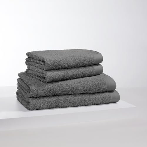 s.Oliver 4 TLG Handtuch Set - 100% Baumwolle, 600 g/m², weich & angenehm, 2X Handtücher + 2X Duschtücher grau