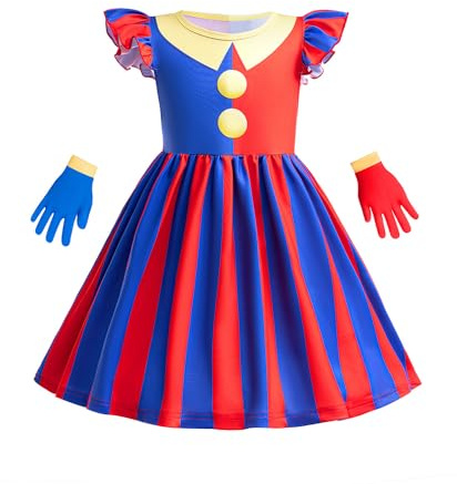 Koongso Pomni - Vestidos de payaso para niñas, el increíble circo digital, falda con guantes para Halloween, carnaval, fiesta de cumpleaños, 130