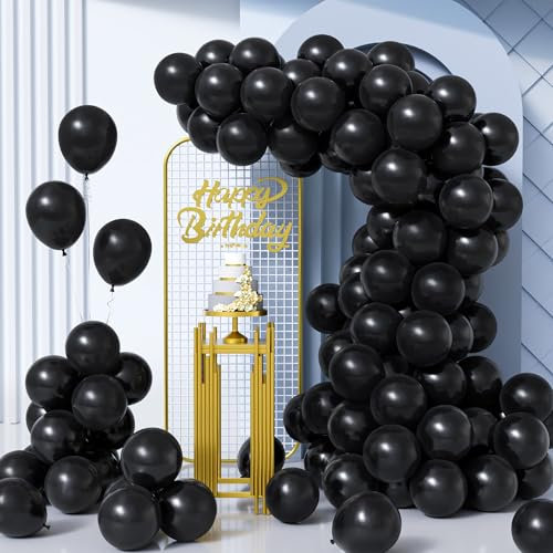 Unisun Luftballons Schwarze, 100Stück 10Zoll Matt Schwarz Latex Ballons Girlande Männer Frauen Kinder Geburtstag Hochzeit Jahrestag Verlobung Valentinstag Jubiläum Abschlussfeier Halloween Party Deko
