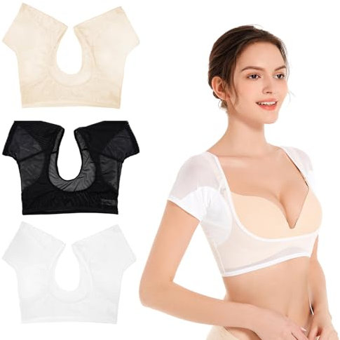 Meifiyu 3 Stück Anti Schweiß Shirt mit Achselpads Damen,Achselshirts Damen Schweißpads Achseln,Achselshirt Damen armpit Sweat Pads,Achsel Weste Damen,T-Shirt-Schweißpolster,Achsel-Schweißweste