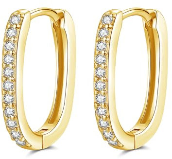 Cangall Creolen Silber 925 Klein, Sterling Silber Oval Ohrringe Mit Zirkonia, U-förmige Geometrische Gold Damen Ohrringe, Knorpel Schlafen Ovale Kreolen für Frauen Mädchen
