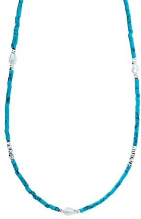 Stfery Blau Weiß Kette Lang Versilbert Perlenketten Türkis Und Perle Perle Halskette Damen Hochzeit