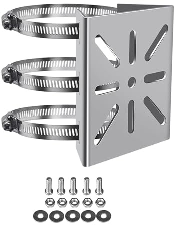 Universal Vertical Pole Mount for Security Camera, 3 Loop Pipe Clamps & Stainless Steel Mounting Corner Bracket, Suitable for CCTV Cameras LED Wall/Stage Lights, Solar Panels (small Size)