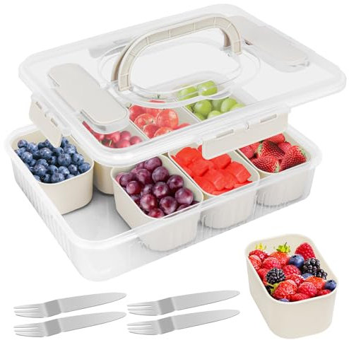 SelfTek Snackbox mit Fächern, Snackteller mit Deckel, Snackbox Organizer, Snackschale für Gewürzlagerbehälter Veggie Keks Nüsse Desserts Süßigkeiten, Geeignet für Picknicks
