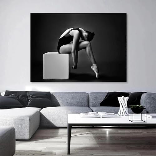 Noir Blanc Affiche Danseuse Ballerine Toile Tableau Art Peintures sans Cadre Decoration Murale pour Salon Chambre Tableau Decoration (50X80CM)