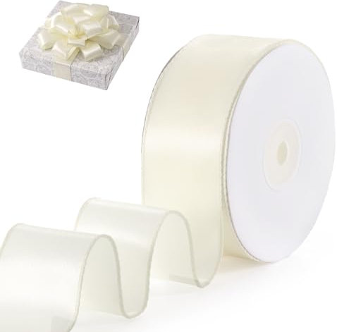 FAKILO Geschenkband Satinband mit Draht 38 mm x 18 m Schleifenband Champagner Drahtband dient als Geschenkband, Christbaumband, Schmuckband für Kränze, Bastelband und Hochzeitsband