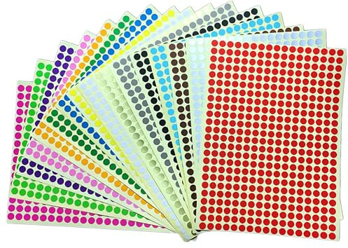 13056 Stück bunt Klebepunkte Aufkleber 6 mm Runde Punktaufkleber Farbkodierun Etiketten selbstklebende Markierungspunkte zum Beschriften und Basteln Stickers Round Color Coding Labels (16 Farben)