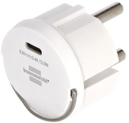 Brennenstuhl Adattatore presa USB C (caricatore USB da inserire in un nido di presa, 2,4 A, compatibile con prese IP44 e avvolgicavo di Brennenstuhl, design piatto)