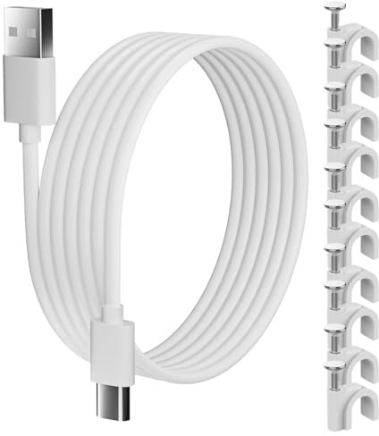 pluX Micro USB Cable 10M, USB Cable for Mi 360° Home Security Camera 2K Pro, Mi Smart Camera C300, Mi 360° Camera (1080p), USB to Micro USB Security Camera Charging Cable for Security Camera,White