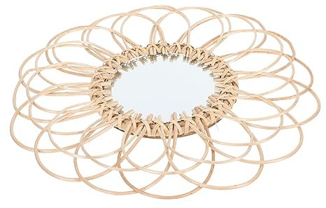 TOPBATHY Espejo de Ratán de Sauce para Decoración de Pared Espejo de Maquillaje Espejo Tejido a Mano para Decoración del Hogar