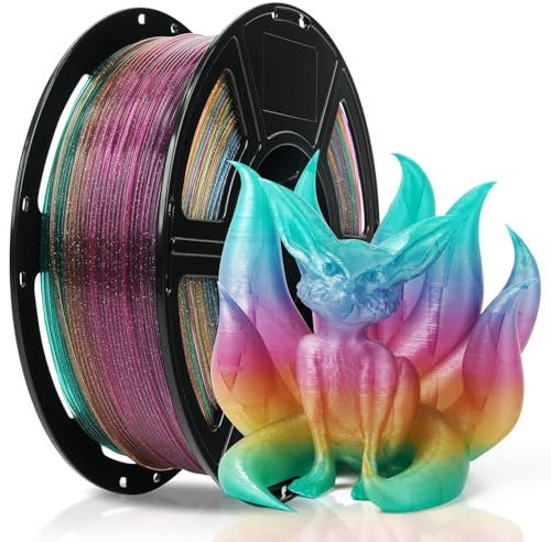 FLASHFORGE Transluzent Glitzer-PLA Kristall Rainbow Candy, Glänzendes, Funkelndes 3D-Drucker-Filament mit Farbverlauf, Schneller Farbwechsel Zwischen Gelb, Pink, Blau, Grün, Einstellbare Transparenz