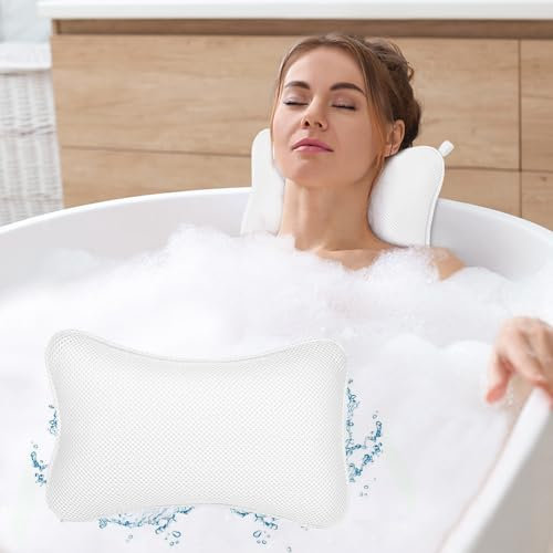 Alaoo Almohada de Baño, 2PCS Juego de Almohada de Baño de Lujo y Pelota de Baño, Almohada Ergonómica de Malla para Bañera de Hidromasaje, Antideslizante para Cabeza, Cuello y Espalda, B