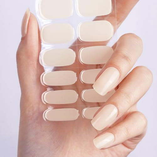 DANNI & TONI Halb ausgehärtete Gel Nagelfolien (Velvet Nude) Nackt einfarbig Glänzend uv Gel Nagelfolie Nagelsticker Nageldesign Selbstklebend Wraps 28 Aufkleber