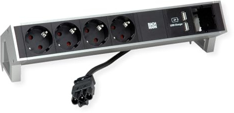 BACHMANN DESK2 4X Schutzkontakt 1x USB-Charger, Aluminium