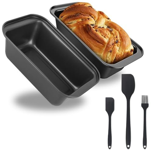 UZSUZZ Molde para Pan 2 Rectangular Molde Antiadherente para Pan de Acero al Carbono con 1 Cepillo de Cocina de Silicona und 2 Espátula de Silicona para Hornear, Bizcocho Y Pasteles (M)
