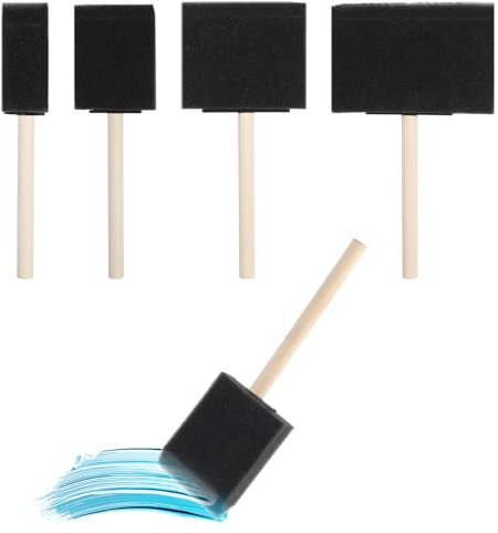 JIYIN 4 PCS Foam Paint Brushes, 4 Sizes Sponge Paint Brushes With Wood Handle, Sponge Brush for Painting, Durable Foam Brush for Wood Stain Varnishes and DIY Painting Accessories