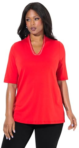 Ulla Popken Damen große Größen Übergrößen Plus Size Shirt, A-Linie, Kelchkragen, Halbarm, Pima Cotton paprikarot 54+ 821287520-54+