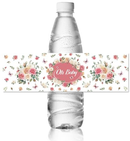 ANATTASOUL 30pcs Etiquetas para Botellas Rosa de Agua Envolturas de Botellas de Agua Pegatinas para Botellas de Agua para Decoración de Fiestas