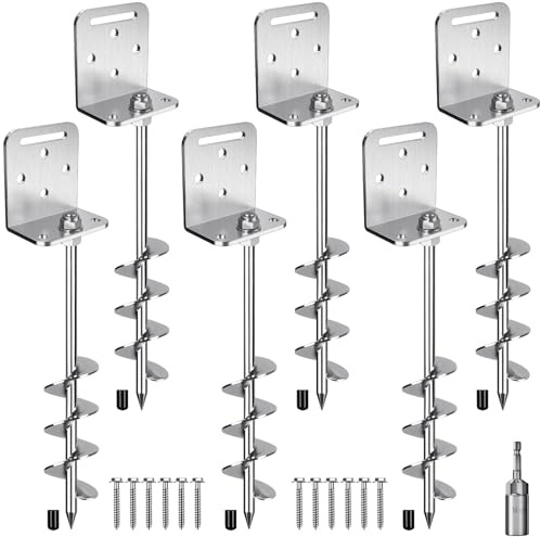 BeneLabel Zeltheringe Erdanker Bodenanker, 50cm Schwerlast Trampolin Schraubheringe Erdnägel 5cm Spirale 6er Windsturm Klettergerüst Spike für Schaukel/Camping/Schuppen/Hund/Carport mit Fester Platte