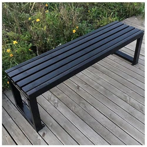RDHMJSJAZ Wetterbeständige Gartenbank Aus Holz, Terrassenstühle, 2-3-Sitzer-Lamellensitz, Geeignet for Hinterhof/Rasen/Weg/Terrasse/Poolseite(Black,100x40x45CM)
