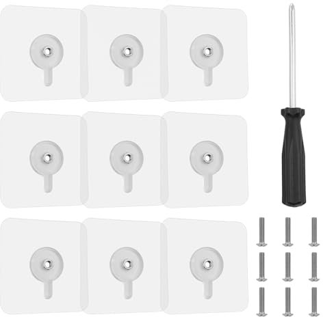 JRSHIRLEYLTD 9 unidades de tornillos adhesivos, tornillos autoadhesivos, fijación a la pared sin taladrar, clavo adhesivo para marcos de fotos, con tornillo y destornillador, para cuarto de baño