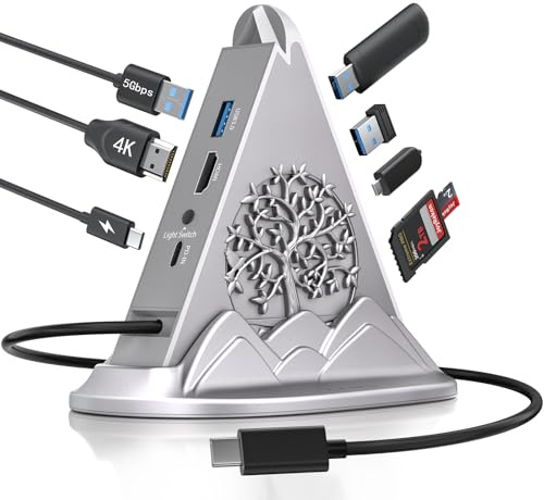 USB C Hub, 8 in 1 vertical Laptop Docking Station, USB C HUB for Laptop with 4K HDMI, 100W Power Charging, 5Gbps Type C 3.0, 3xUSB A 3.0 & RGB Lighting, SD/TF Slot for MacBook Air/Pro, iPad, iPhone 17