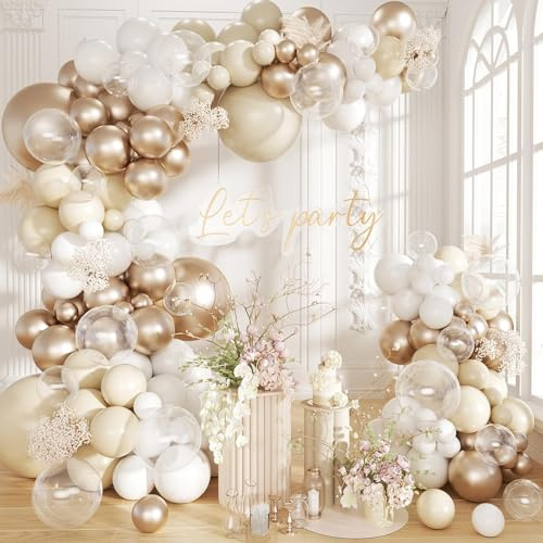 Champagne Gold Balloon Arch Kit, 105pcs White and Gold Balloon Arch Kit | Beige Nude Cream Balloons Garland Kit for Birthday Decorations Baby Shower Neutral Wedding Bridal Shower Engagement