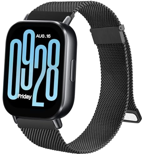 Amzpas Metallo Cinturino per Xiaomi Redmi Watch 5 Active/5 Lite Uomo Donna, 22mm Cinturino in Acciaio,Metallo Magnete per Redmi Watch 5 Lite/5 Active (Nero)