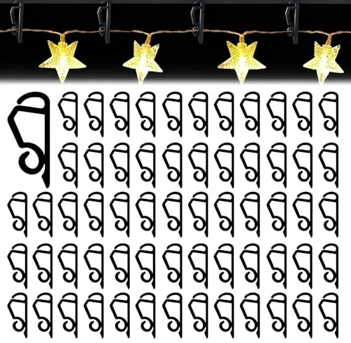 120 Weihnacht Licht Clips, Weihnachtslicht Clips Haken Halterung, Dachrinnenhaken für Lichterketten, Dachrinne Clip für Weihnachtsbeleuchtung, Weihnachtsdekoration Hängende Außenleuchten - Schwarz
