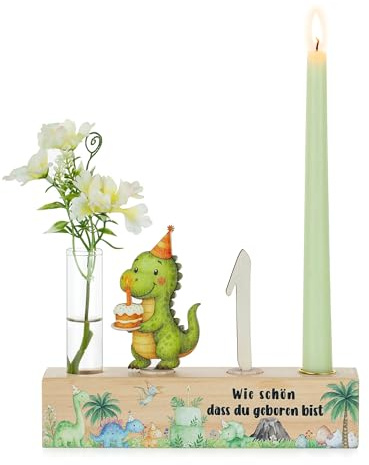 Romadedi Dino Geburtstagszug Kerzenhalter aus Holz, für Geburtstag Deko